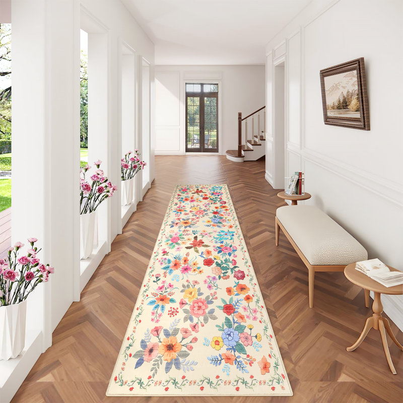 Machine Washable Area Rug for Living Room - Vintage Aesthetic, Non-Slip, mark Resistant, Low-Pile, Soft & Non-Shedding Carpet - Perfect for Dining Room or Bedroom Décor