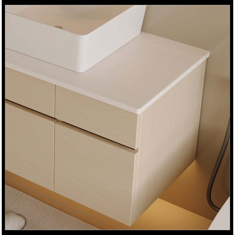 Meuble-lavabo flottant compact 31,5 "avec lavabo simple intégré pour salle de bain moderne, Wood