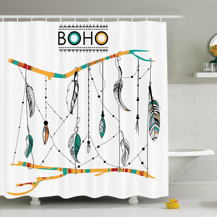 East Urban Home Native American Classic Retro Feathers Hippie Old Culture Ritual Artwork Shower Curtain Set