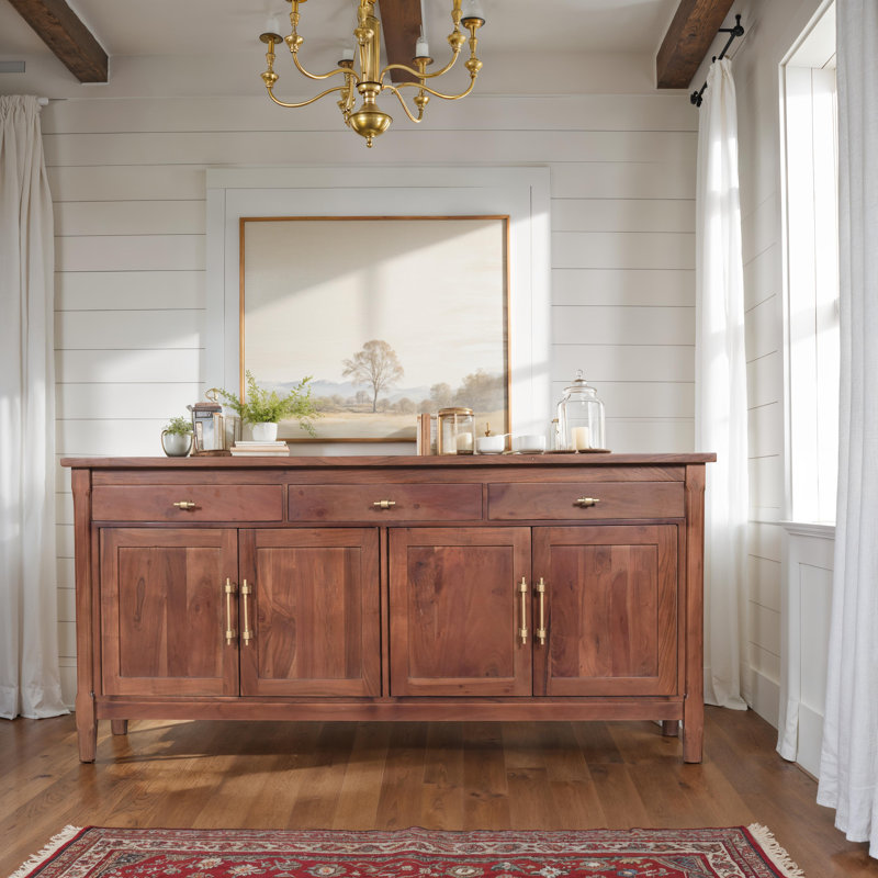 Emma 70" Solid Wood Sideboard, Walnut Finish, Walnut