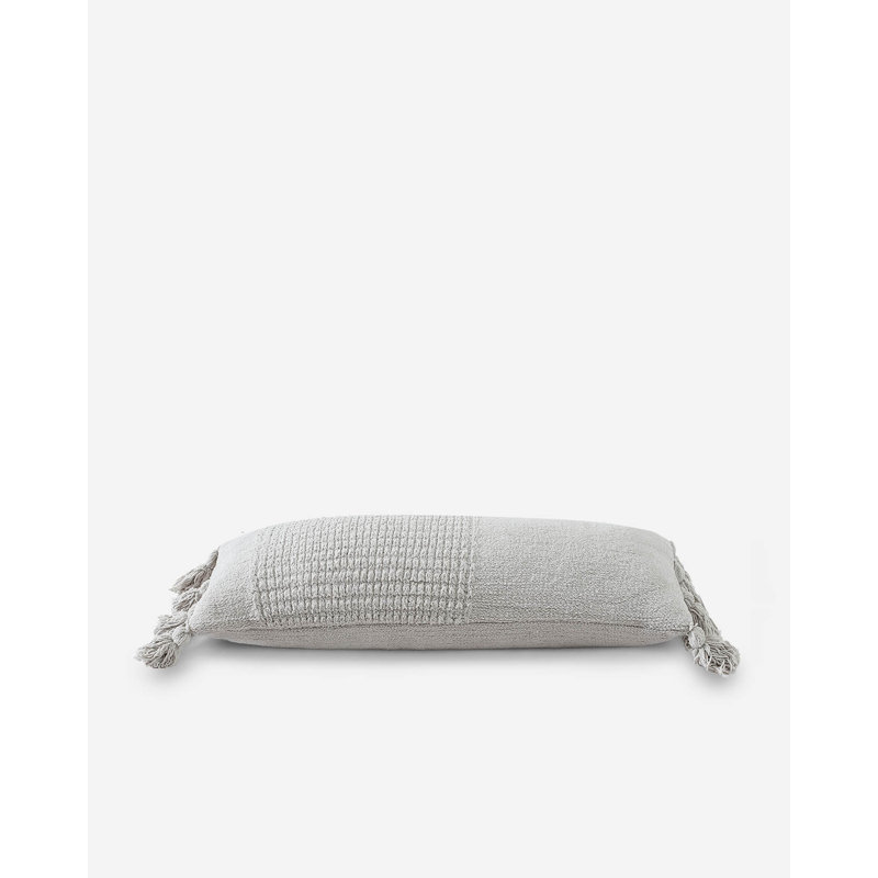 Braided Pom Lumbar Pillow Cover & Insert, Cloud Gray