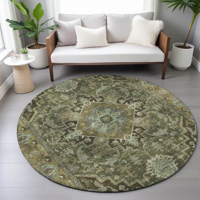 Machine Washable Indoor/Outdoor Arline ACN2165 Global Rug, Round 8'
