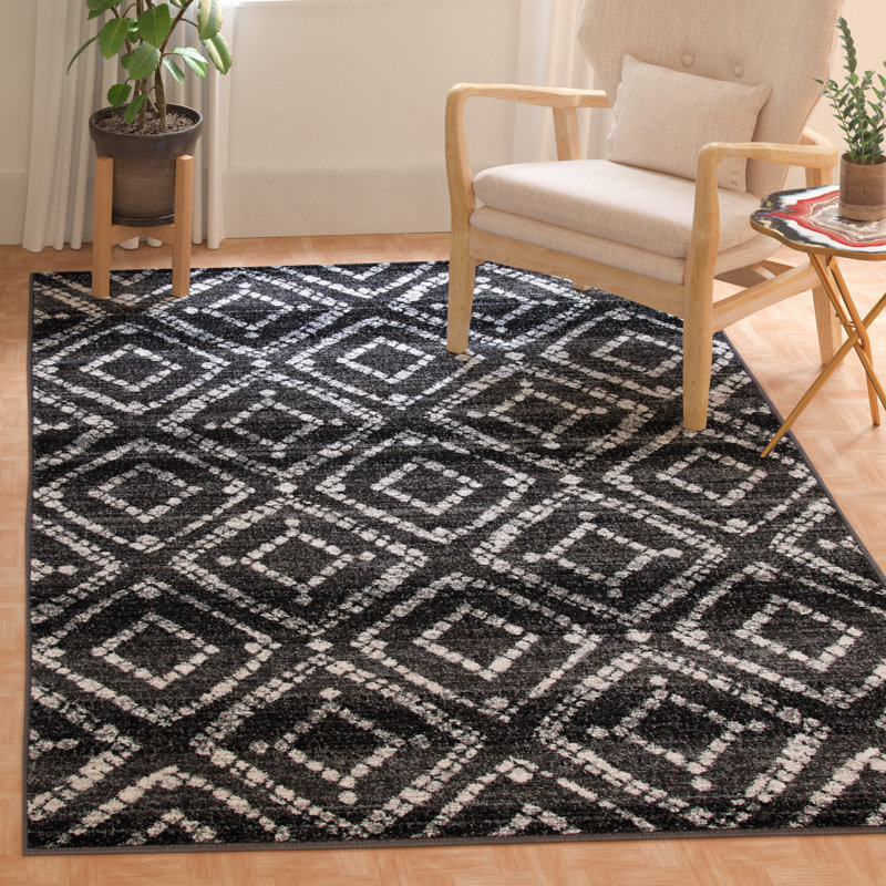 Tapis géométrique noir / ivoire Gillenwater, Rectangle 4 pi x 6 pi