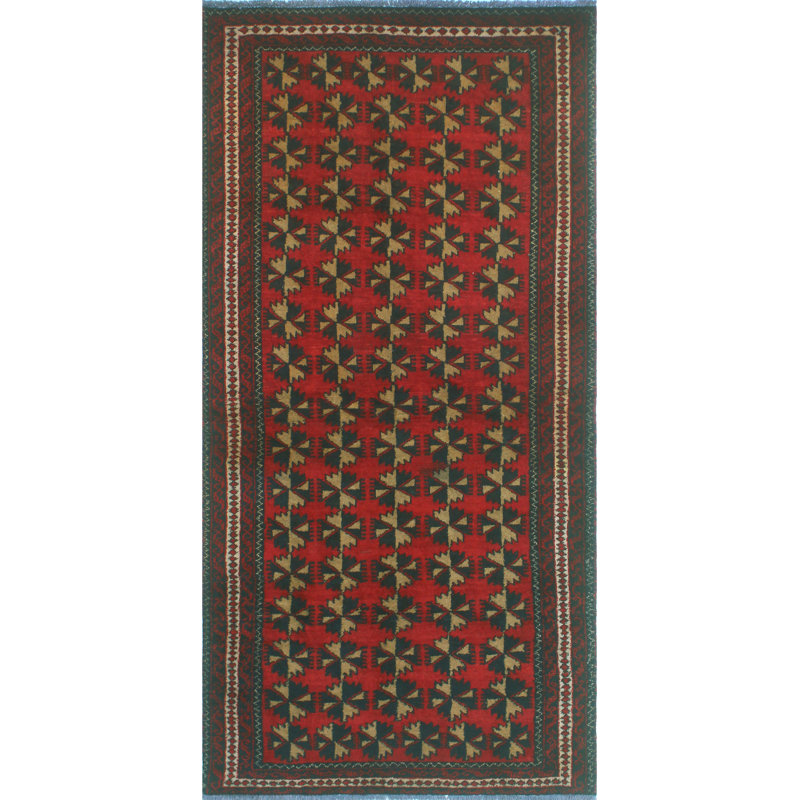 One-of-a-Kind 3' x 6'2" 1980s Rectangle and Runner Wool Area Rug in Blue and Green