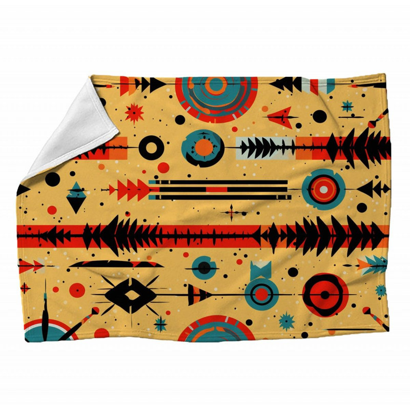 Machine Printed Throw Blanket, Geometric, Dark Yellow, 80" L x 60" W