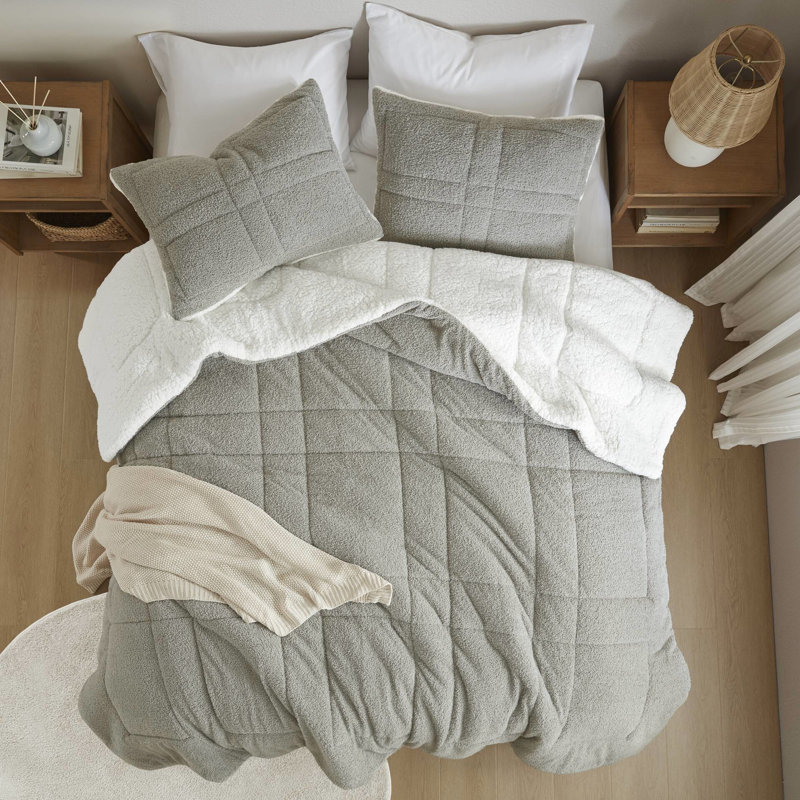 Édredon très grand, gris, similicuir et tissus, tissus gris modernes à 100%, intérieur