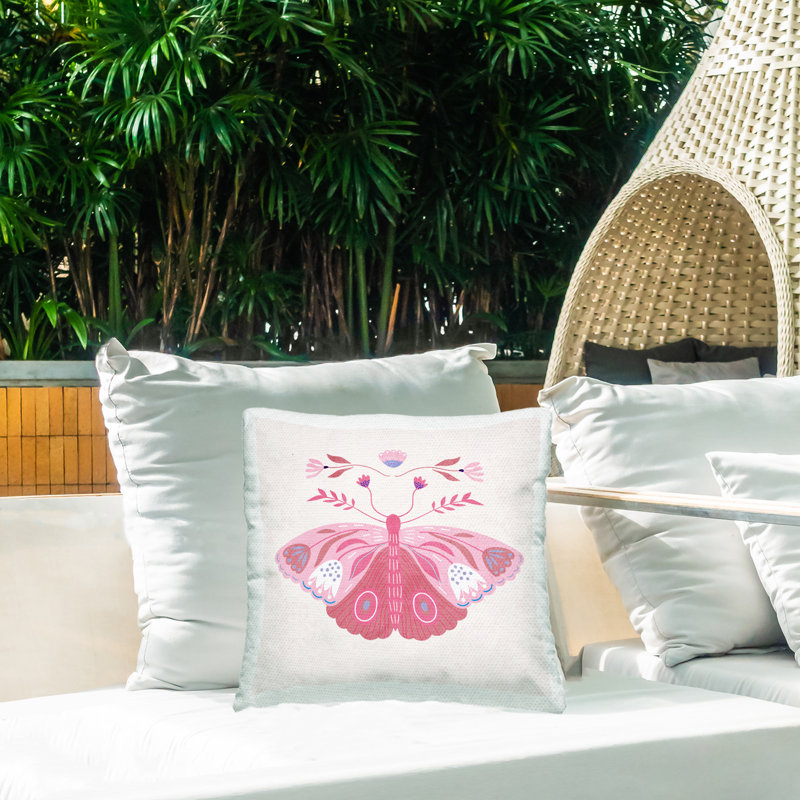 Coussin d'extérieur Boho, Simple, Papillon rose