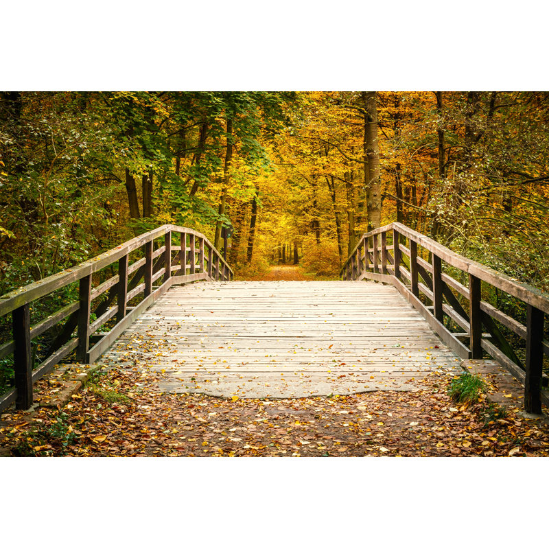 Bridge In Autumn Forest - Wrapped Canvas Print, 20cm H x 30cm W x 3.8cm D