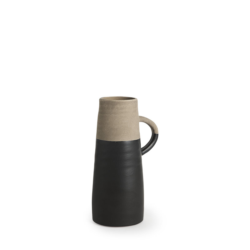 Vase de table en céramique Hindley, H 10,2 po x l 4,5 po x P 6,3 po, Noir / Beige
