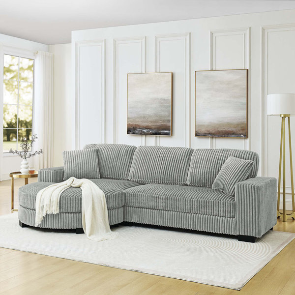 Latitude Run® Corduroy Tufted Upholstered Sleeper Sectional Sofa, L ...