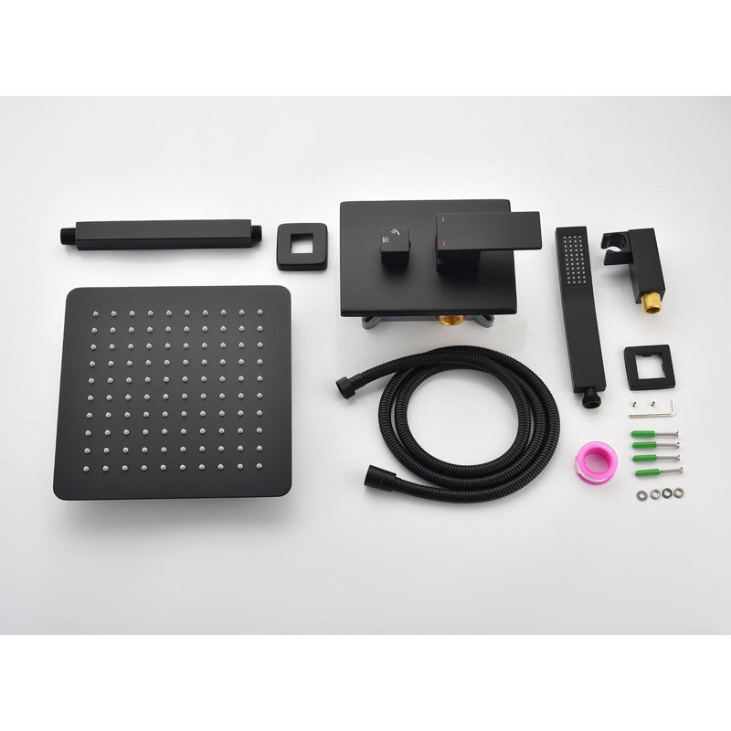 Douche de 12 po - Douche facile à nettoyer et installation au plafond noir mat, laiton et Sus304, profitez de l'expérience