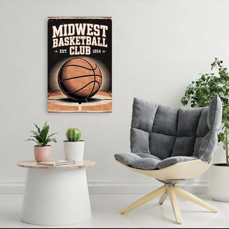 Art mural rétro classique Midwest Basketball Club, H 36 po x l 24 po