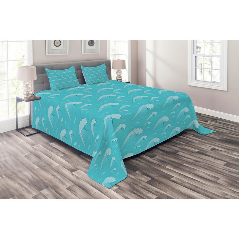 Hypnotic Coastal Polyester Coverlet, King Bedspread + 2 Shams
