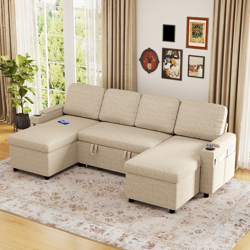 Sofa Bed, Beige Fabric