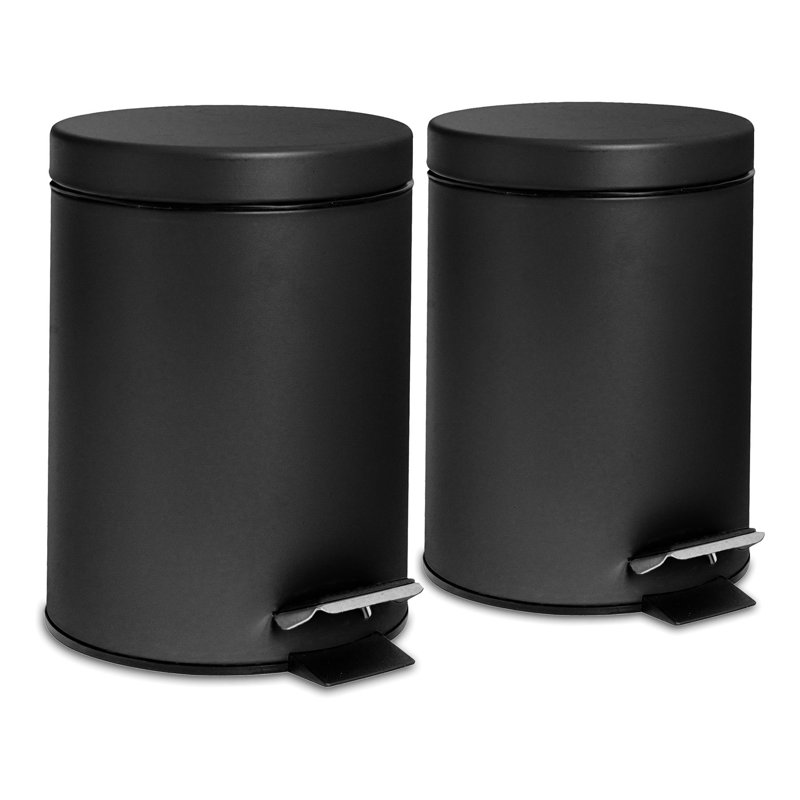 Harbour Housewares 3L Square Bathroom Pedal Bins, Black