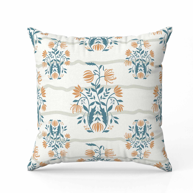 Coussin en faux suède à motif floral sophistiqué, Orange, Carré 16 po