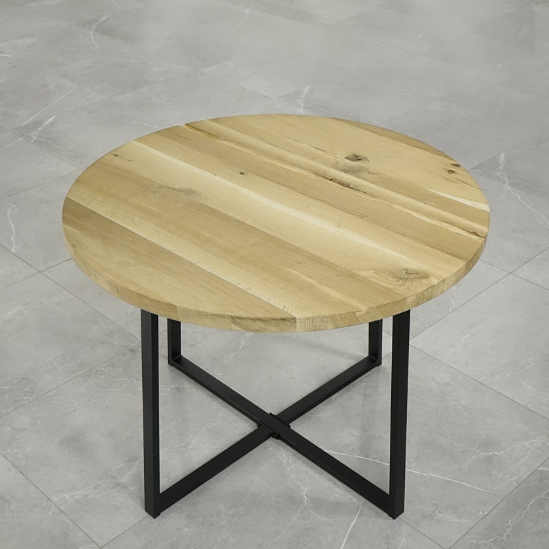 Mardiros Oak Round Solid Wood Top Metal Base Dining Table, 76cm H x 100cm L x 100cm W, Unfinished