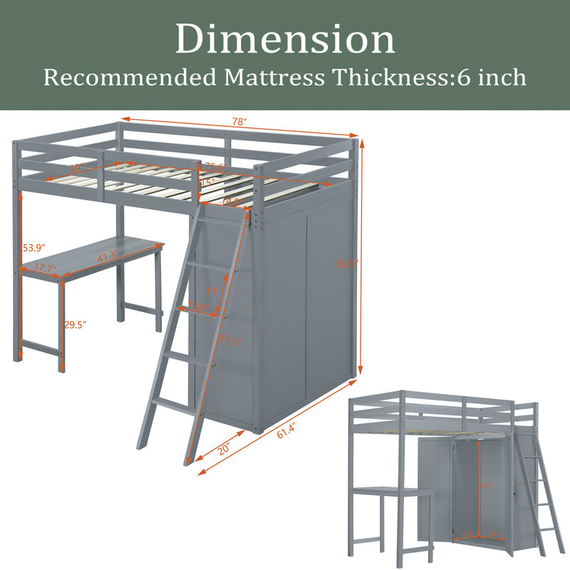 Lit mezzanine simple Ignacy Kids, Gris