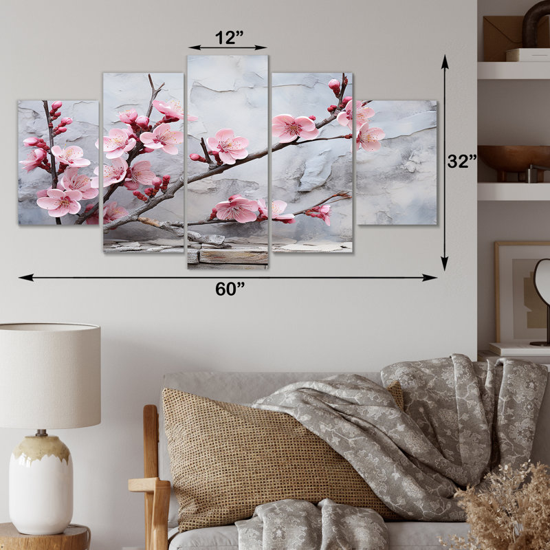 Fleur de cerisier rose «End of Winter Blooms I» - art mural multi-panneaux
