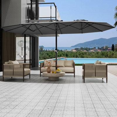 Grand parasol brun pour abri de jardin à double auvent et levée à manivelle avec protection contre les rayons UV sans base