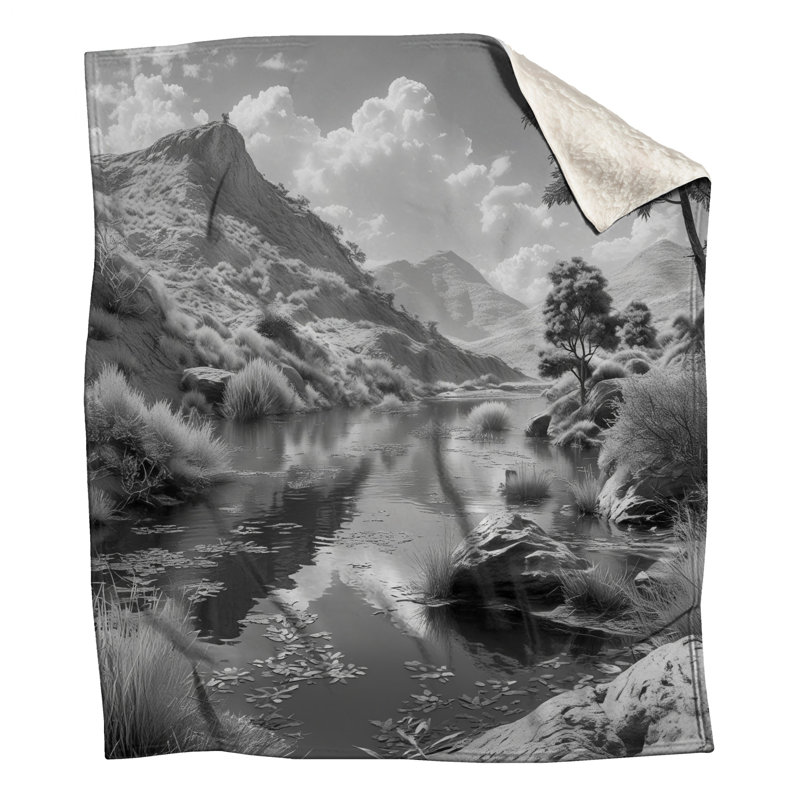 Monochrome Mountain Landscape Blankets, 60in W x 80in H
