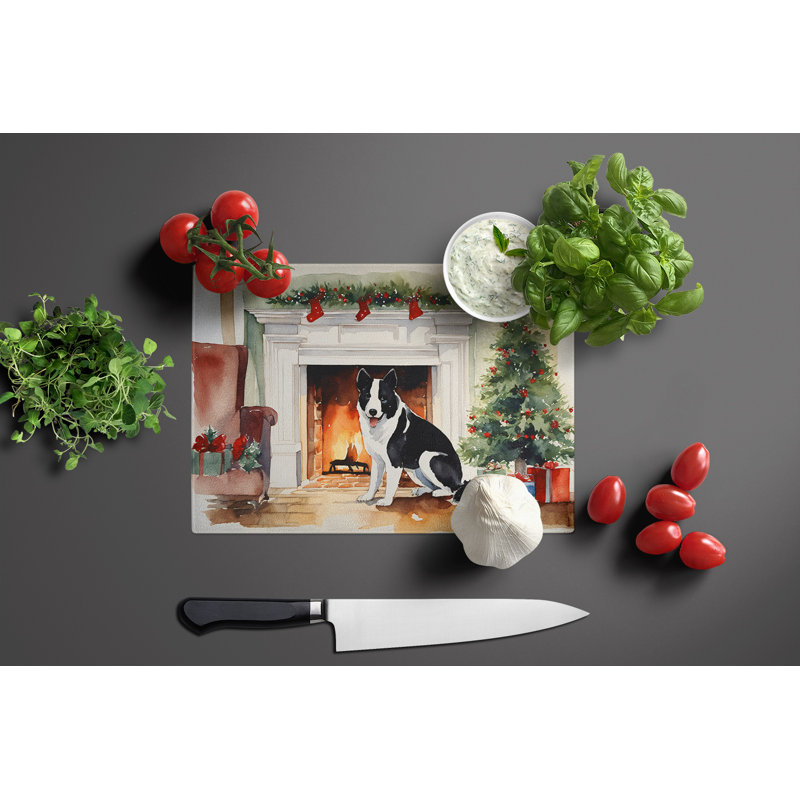 Karelian Bear Dog Cozy Christmas Glass Cutting Board Large
