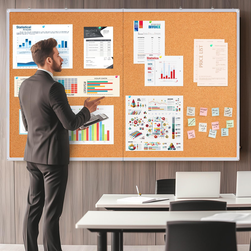 48" x 36" Wall-Mounted Large Cork Board Notice Bulletin Board