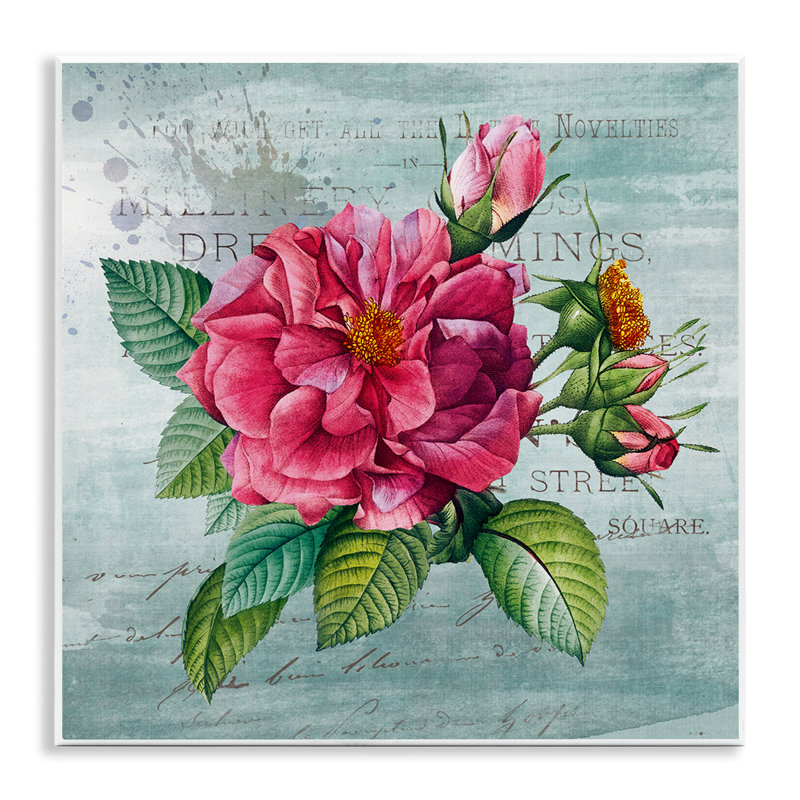 «Pink Garden Flower» sur plaque murale rustique, design par Susan Arnot
