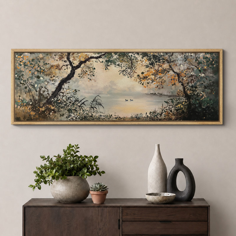 Paysage de forêt, art mural de salon rustique, impression numérique sur toile, art numérique, H 20 po x l 60 po, Naturel