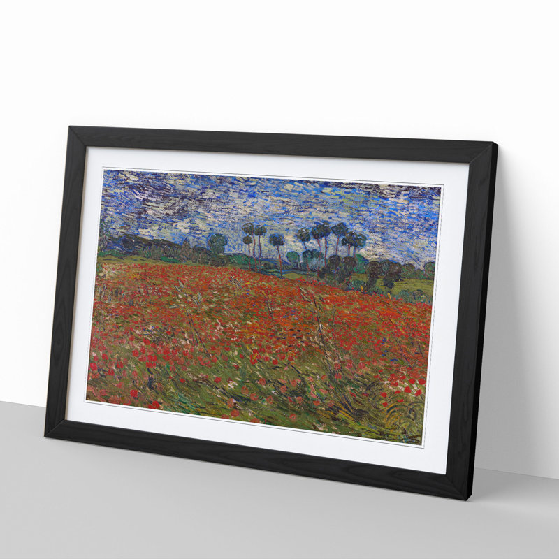 Poppy Field by Vincent Van Gogh - Picture Frame Painting, 27cm H x 36cm W x 2cm D, Black Framed