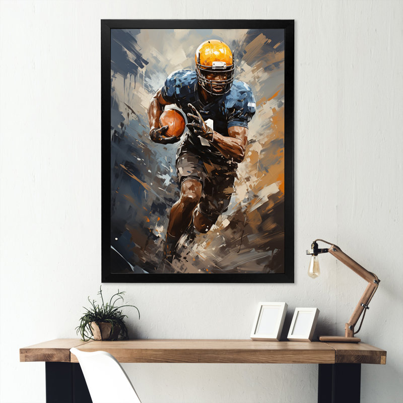 «Yellow Football Dynamic Tackles I», reproduction sur toile, Cadre photo noir, H 20 po x l 12 po x P 1 po