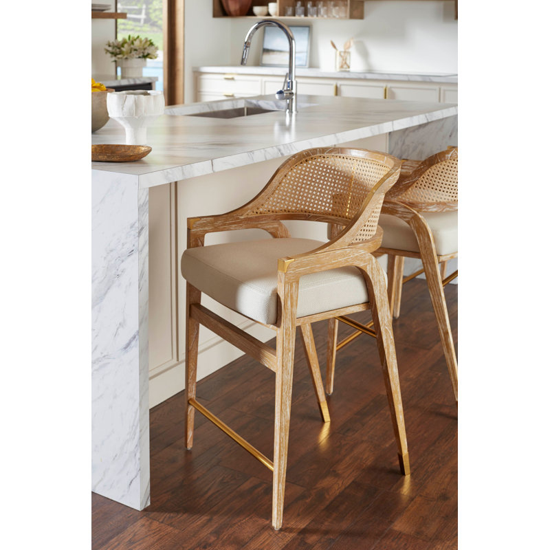 Edward Upholstered Stool with Solid Wood Frame, Natural