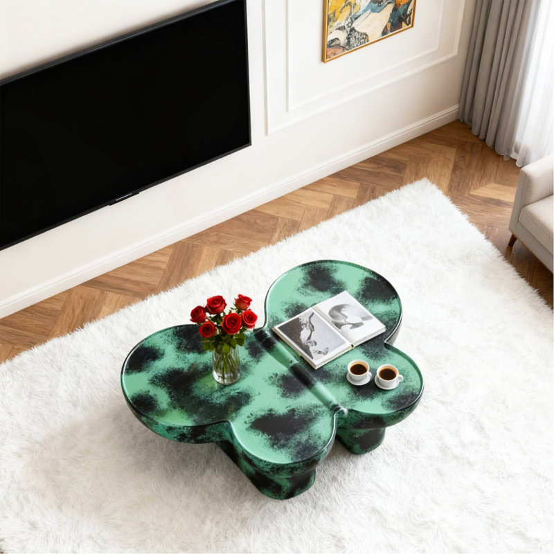 Table basse moderne en faux travertin texturé pour le salon / bureau, vert et noir