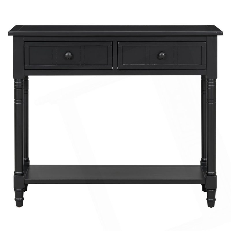 Console Traditional avec deux tiroirs et une tablette inférieure, Noir