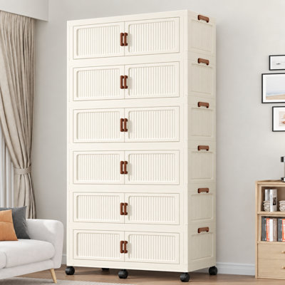 Bacs de rangement modulaires empilables 360QT avec couvercles, contenants de rangement à roulettes avec couvercles, bacs de rangement pliables pour vêtements, tiroirs de rangement pour chambre à coucher/dortoir, crème (paquet de 6)