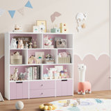 Kids Bookcase with 4 Removable Drawers, 4-Tier Cube Bookcsae, Storage Bookshelf