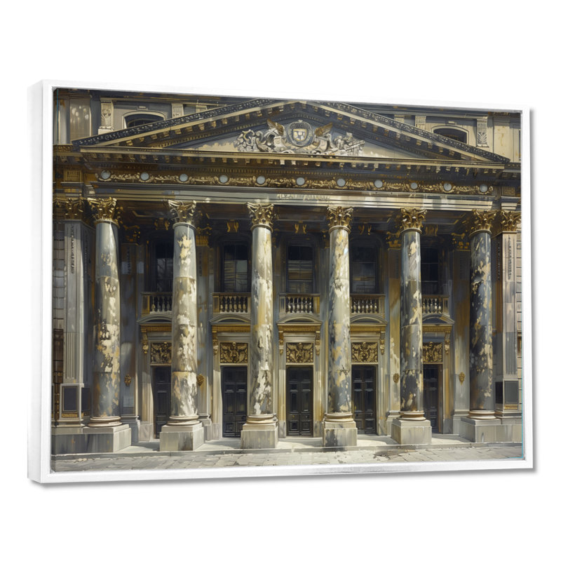 Or gris architecturale Marvel Banks - Banks, impression d'art mural, Cadre flottant blanc, H 30 po x l 40 po