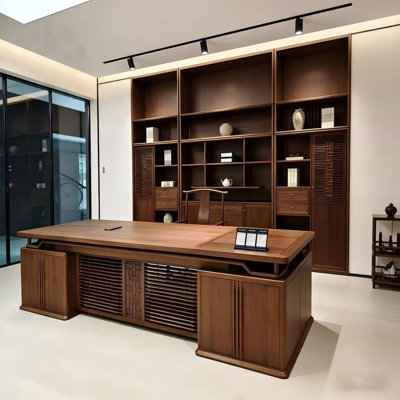 Bureau de direction rectangulaire de 102,36 po en bois massif brun de style chinois