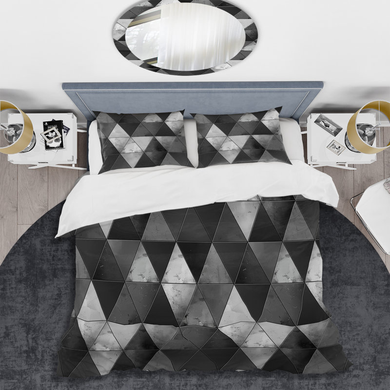 Ensemble de housse de couette moderne noir à motif losange moderne II, Housse de couette très grand et 2 très grandes t
