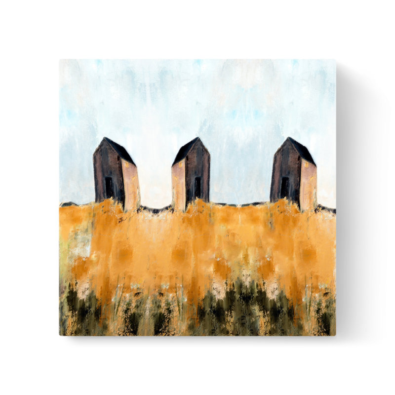 Cabanes III - peinture sur toile tendue, H 8 po x l 8 po x P 0,75 po
