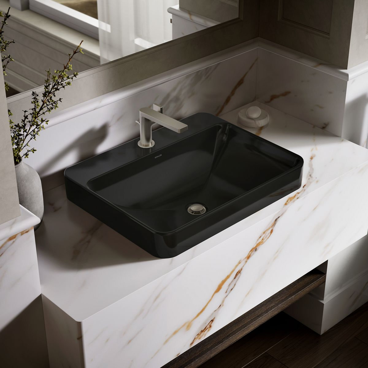 Vox Rectangular Vessel Sink, Black Black, 1