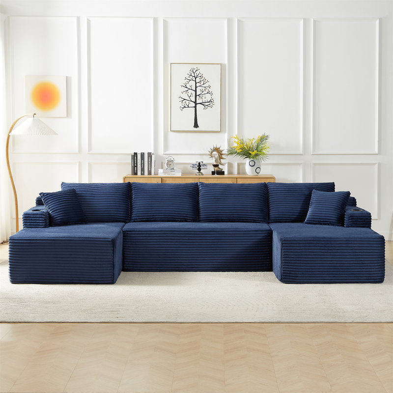 Ensemble de canapé modulaire compressible en forme de U, canapé modulaire de style minimaliste, canapé en tissu velours côtelé pour le salon