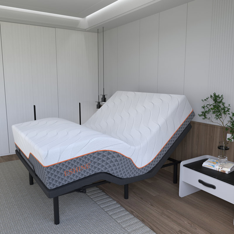 Lit réglable avec matelas hybride de 14 po, massage, télécommande sans fil, contrôle des applications, gravité zéro, éclairage sous le lit, ports USB et de type C des deux côtés