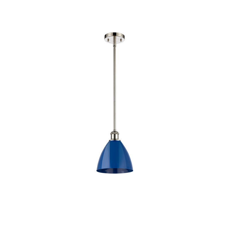 Luminaire suspendu conique à 1 lumière, Bleu, Nickel poli