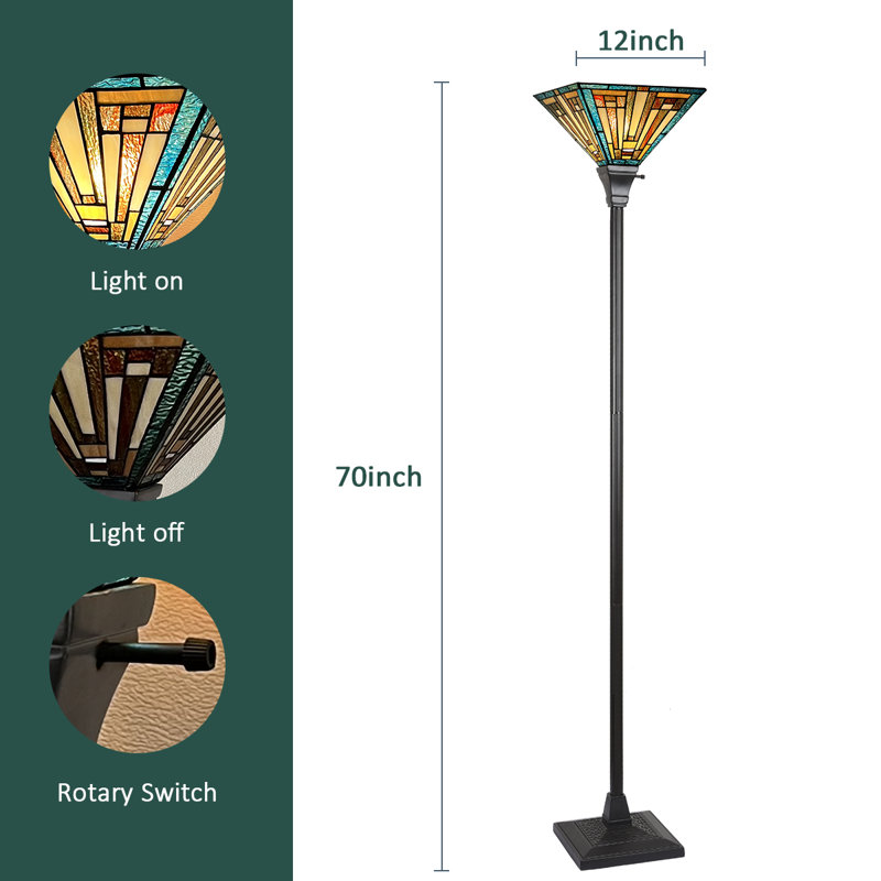 Tiffany Torchiere Floor Lamp Antique Mission Style Standing Corner Lighting, Green