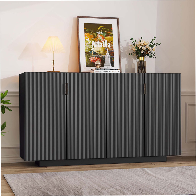 Buffet Cabinet with Storage, Sideboard Cabinet with Ample Storage Space,4 Fluted Doors Credenza Storage Cabinet with Adjustable Shelves for Dining Room and Living Room