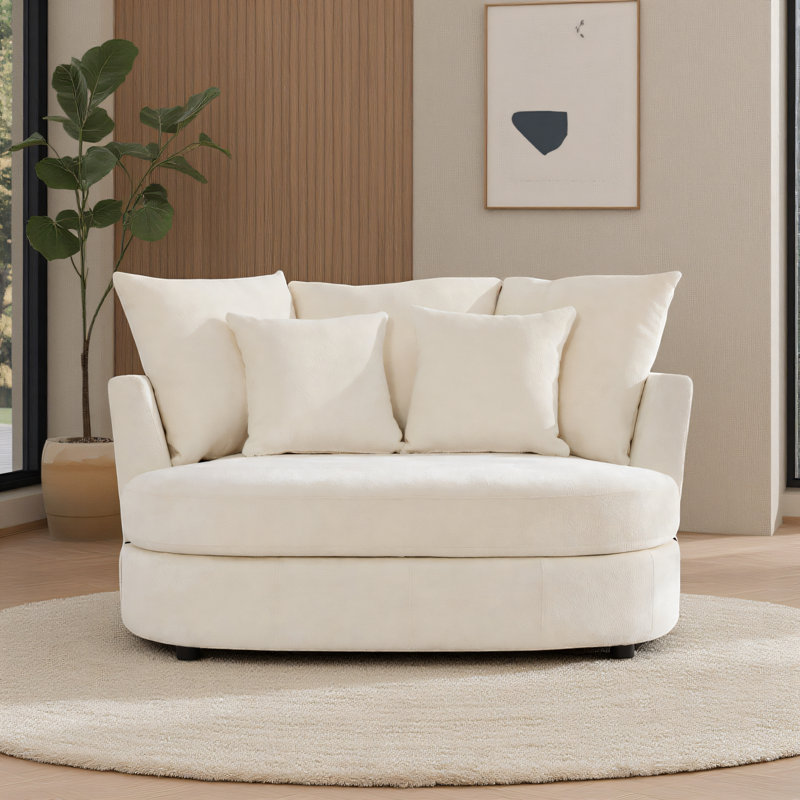Fauteuil demi-tonneau rembourré de 55 po de largeur, Chenille beige