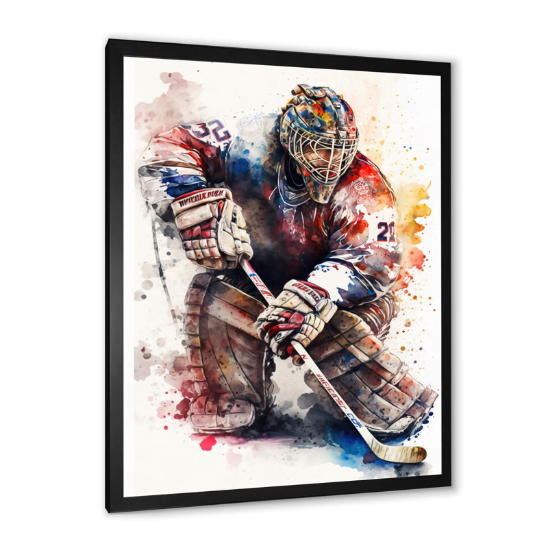 Gardien de but pendant le jeu II - Impression sur toile, Impression noire sur toile encadrée, H 20 po x l 12 po x P 1 po