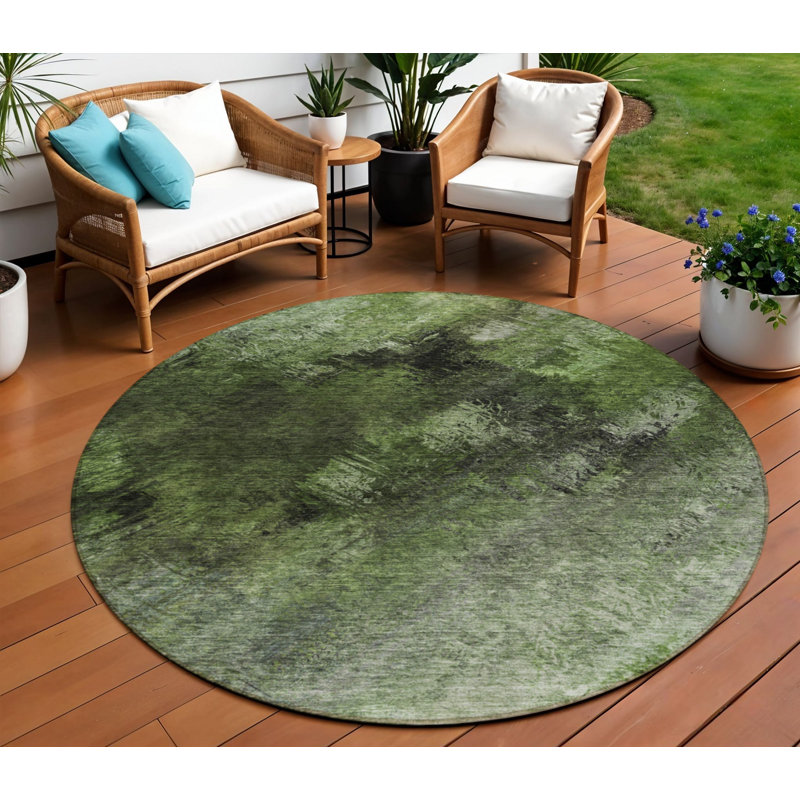Tapis d'intérieur rond lavable abstrait 8 pi gris
