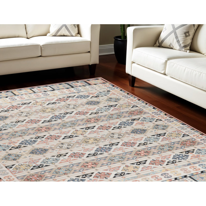 Tapis tissé à plat 8 pi x 10 pi ivoire brun clair et noir